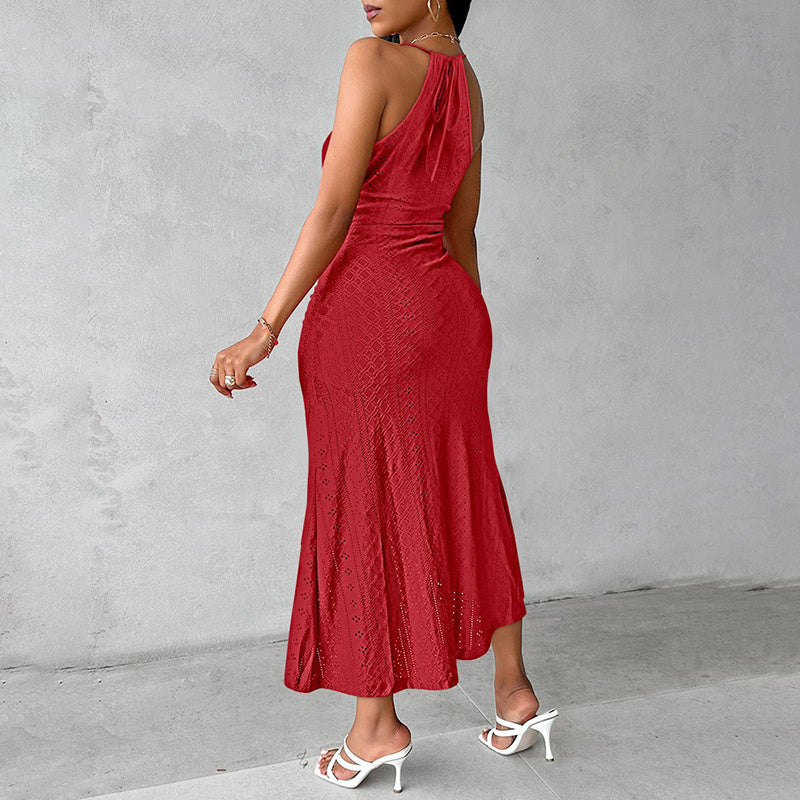 Sleeveless Halter Neck Ruched Bodycon Midi Dress