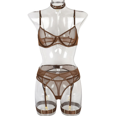 Mesh Garter Set - 4PC Intimate Set with Choker Collar