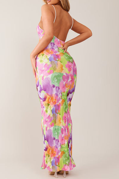 Backless Printed Maxi Cami Dress - Fashions Envy