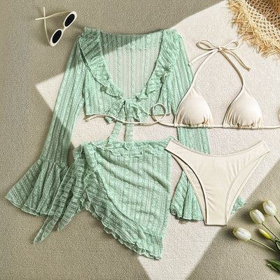 Sexy lace mesh four piece swimsuit bikini bikini