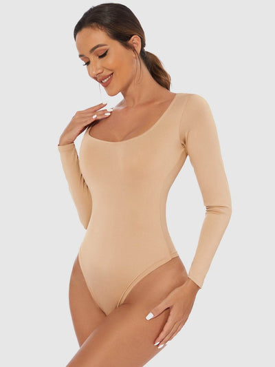 Full Size Scoop Neck Long Sleeve Bodysuit - Fashions Envy