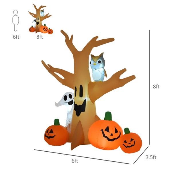 7.5ft Scary Ghost Tree with Owl - Halloween Inflatable - Fashions Envy
