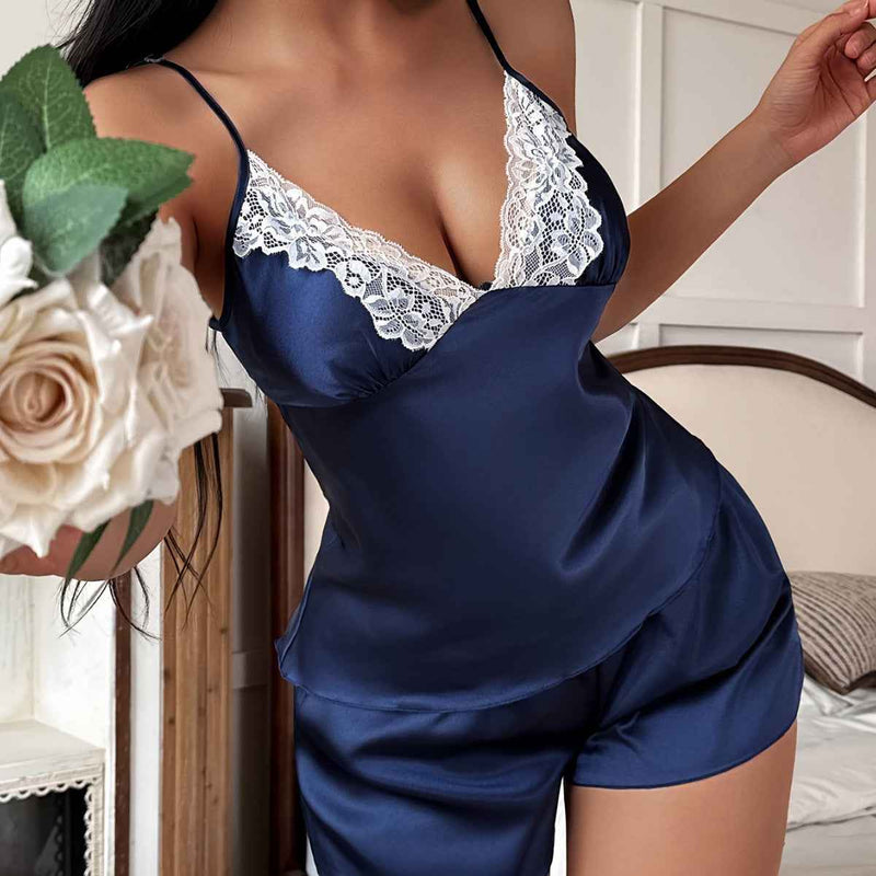 Ladies' Silk-Like Sexy Summer V-NeckLadies' Silk-Like Sexy Summer V-Neck Cami and Shorts Set