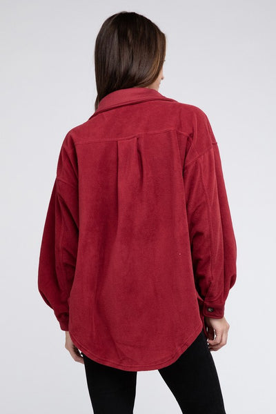 Fleece Buttoned Down Long Sleeve Oversized Jacket - Fashions Envy