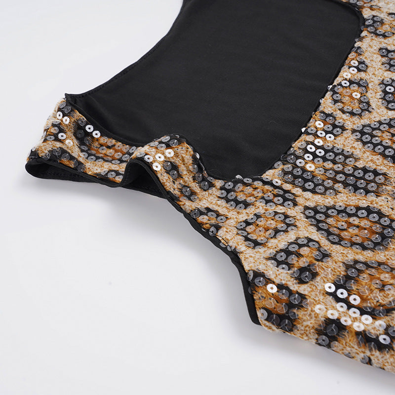 Leopard Print Cami - Party Glitter Square Neck