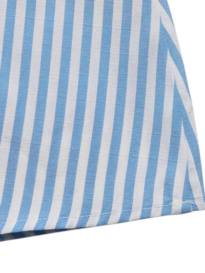 Light Blue Striped Mini Dress - Pom-Pom Hem Tie Front