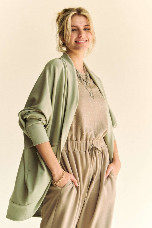 Sage Dolman Long Sleeve Open Front Jacket