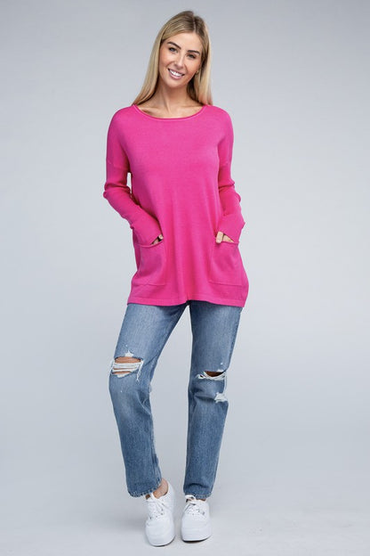 Relaxed Fit Viscose Front Pockets Cozy Sweater