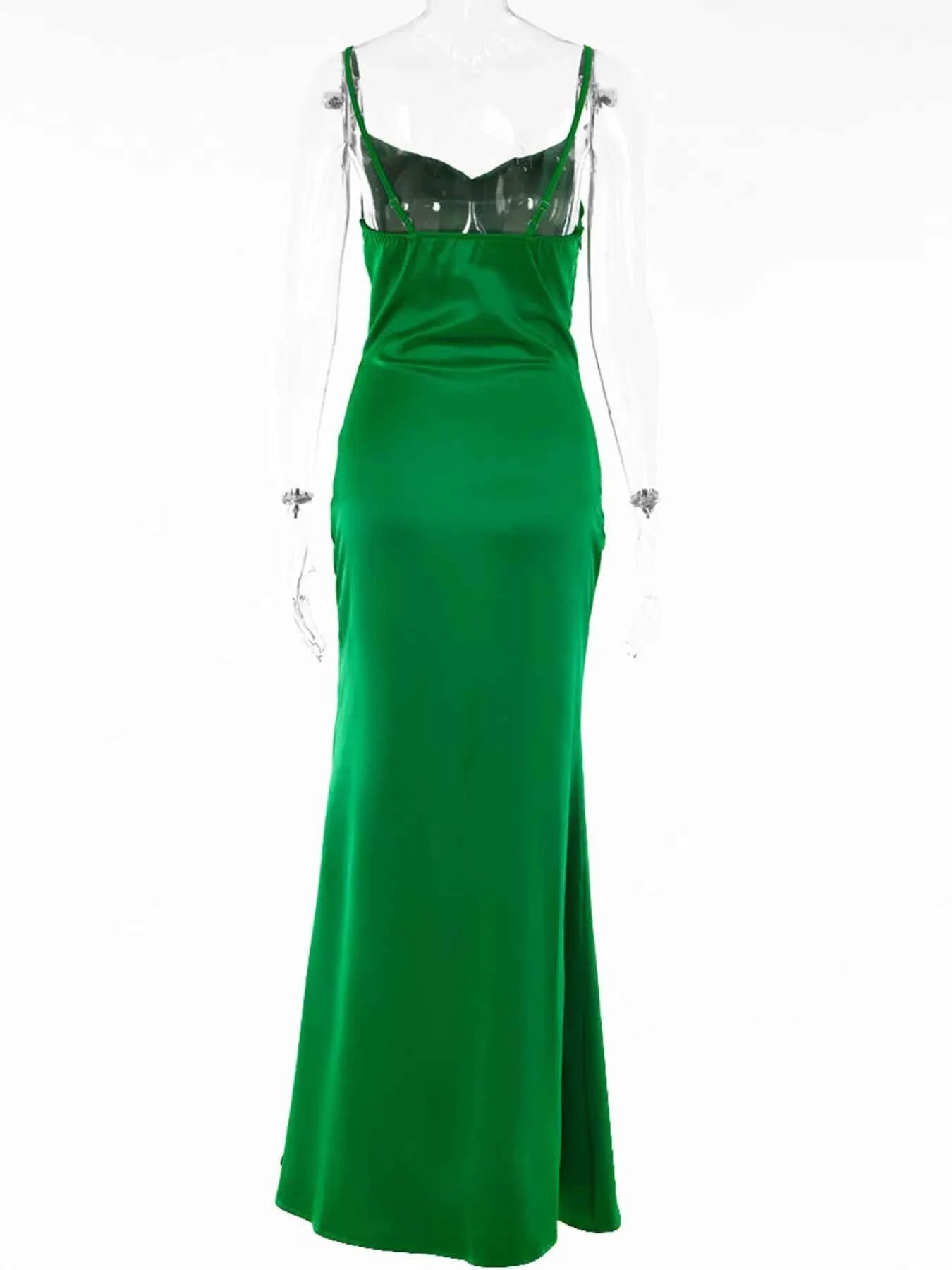 Spaghetti Strap Maxi Dress - Ruched Split Leg Gown