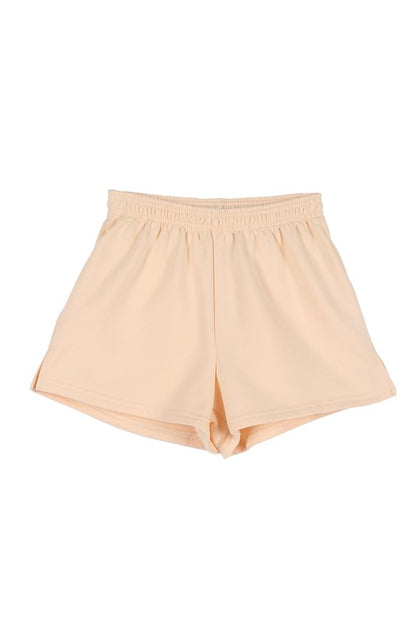 Solid Cream Stretch Sweat Shorts