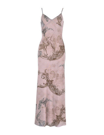 Y2K Sexy Bodycon Flower Print Maxi Slip Dress