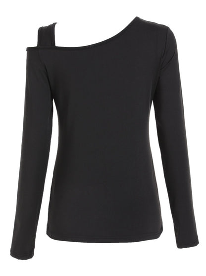 Cutout Asymmetrical Neck Long Sleeve T-Shirt - Fashions Envy