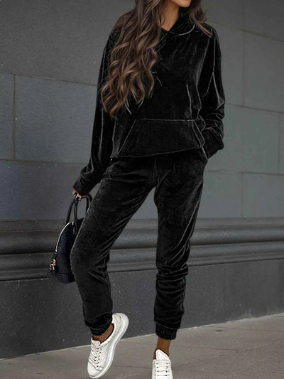 Velvet Long Sleeve Hoodie and Pants Set