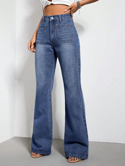 Square Pocket Bootcut Jeans with Pockets