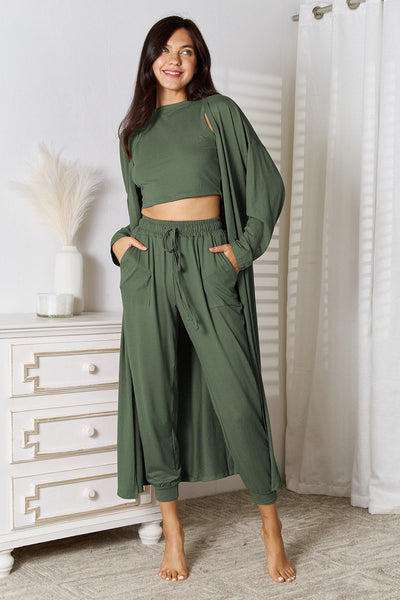 Crop Tank Top & Capri Pants with Long Cardigan Set