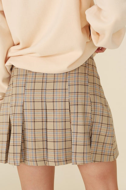 Plaid Pleated Side Zipper Mini Skirt