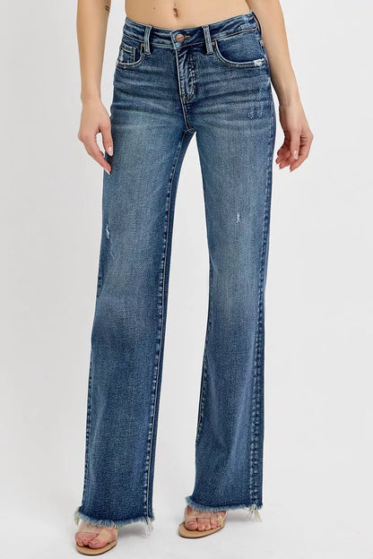 RISEN High Rise Straight Jeans - Tummy Control Long Inseam - Fashions Envy