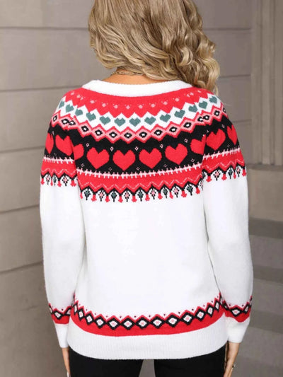 Valentine's Day Sweater - Knitted Heart Pattern - Fashions Envy