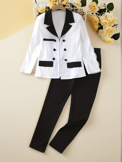 Two Piece Pants Suit - Double Breasted Blazer Set