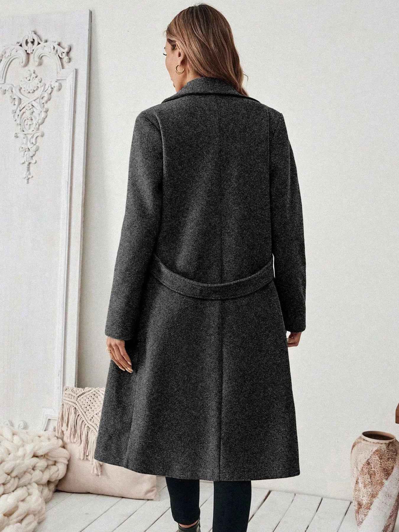 Wool Blend Overcoat - One Button Belted Long Coat - Fashions Envy