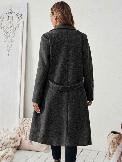 Wool Blend Overcoat - One Button Belted Long Coat - Fashions Envy