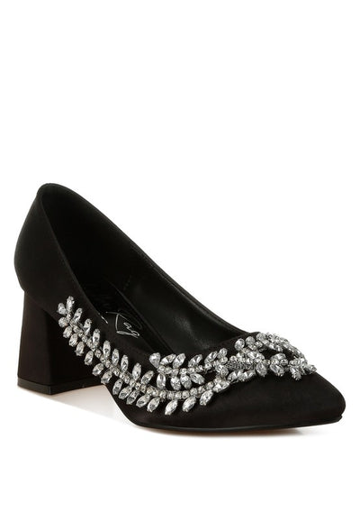 Abatina Satin Diamante Embellished Pumps - Fashions Envy