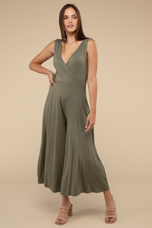 Surplice Neckline Sleeveless Relaxed Jumpsuit