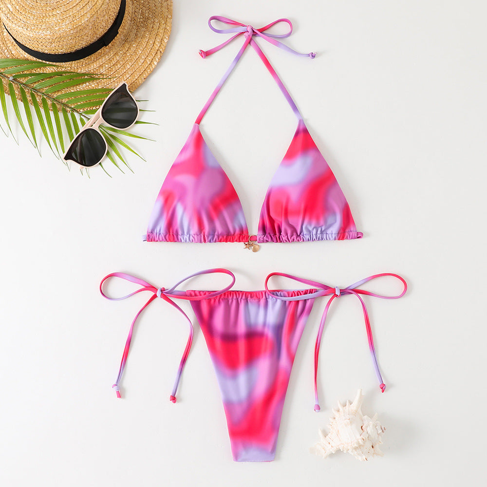 Halter Bikini - Printed Triangle Tie-Side - Fashions Envy