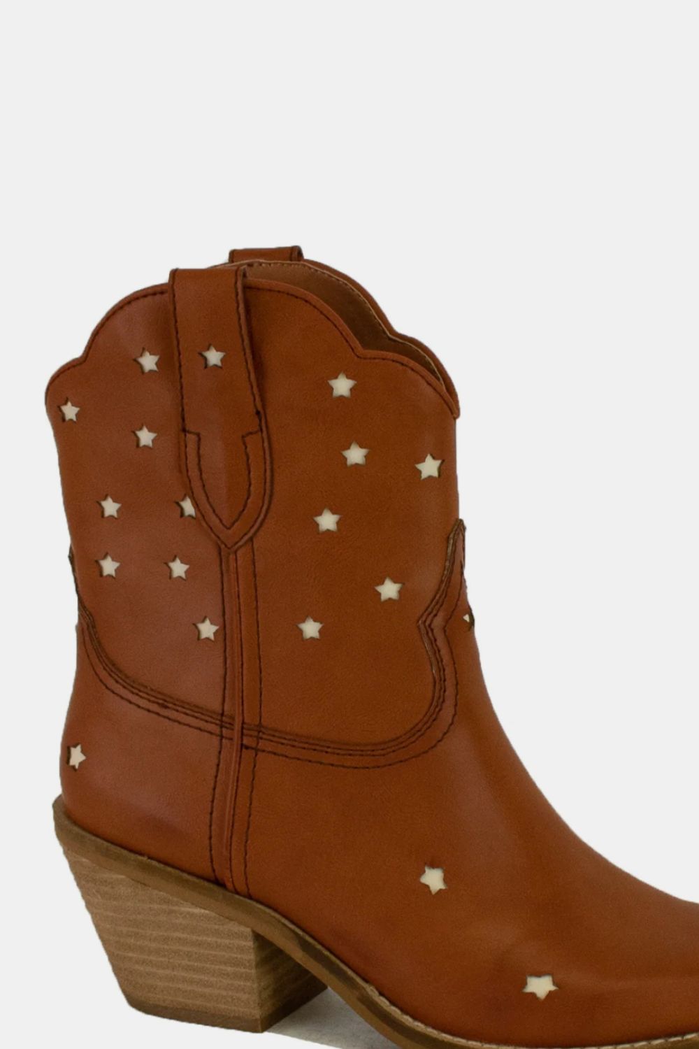 Brown Faux Leather Star-Shaped Cutouts Point Toe Boots