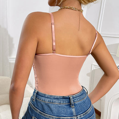 Lace Halter Bodysuit - Hollow-Out Stitching Intimate Wear