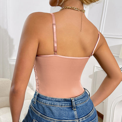 Lace Halter Bodysuit - Hollow-Out Stitching Intimate Wear