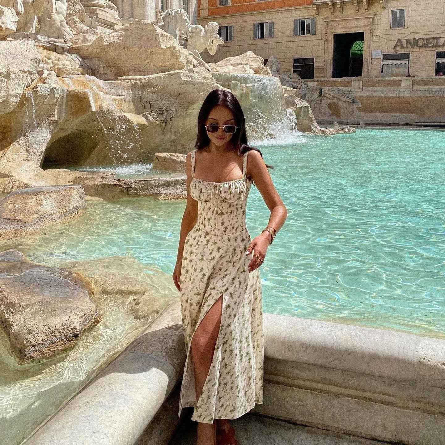 Corset Lace-Up Back Midi Dress - Wide Strap Side Slit