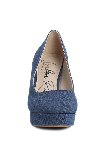 Kostur Blue Denim Block Heel Pumps