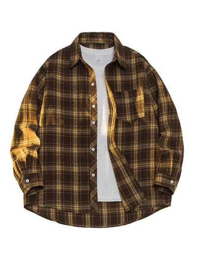 Plaid Button Up Shirt Men - Oversized Casual Fit - Fashions Envy