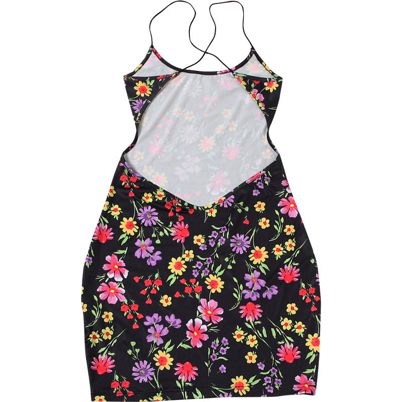 Halter Neck Backless Dress - Hollow Print Mini - Fashions Envy