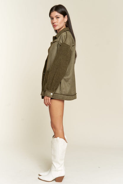 Oversized Sherpa Lined Soft Suede Jacket