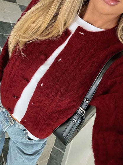 Cable Knit Cardigan - Button-Up Sweater - Fashions Envy