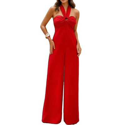Halter Jumpsuit - Backless Straight Leg Style - Fashions Envy