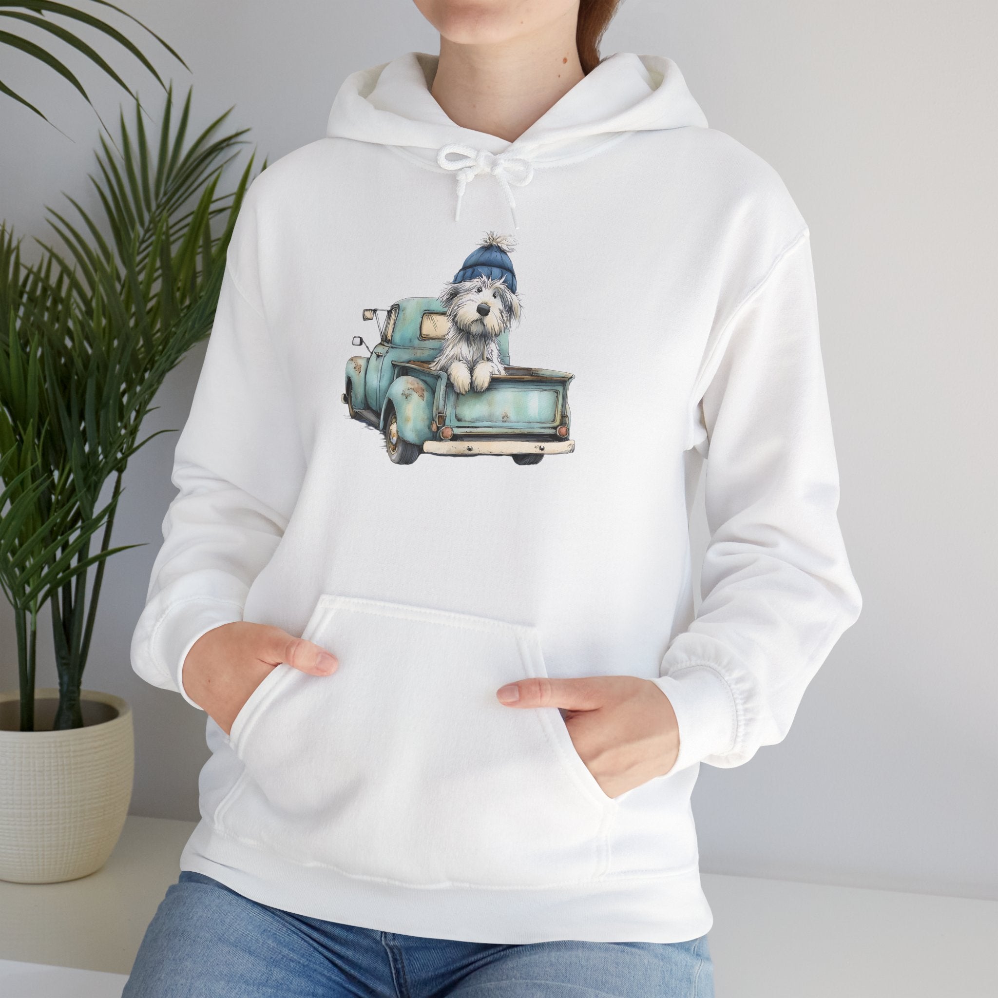 Vintage Truck Pup Hoodie - Cozy Winter Dog Lover Sweatshirt