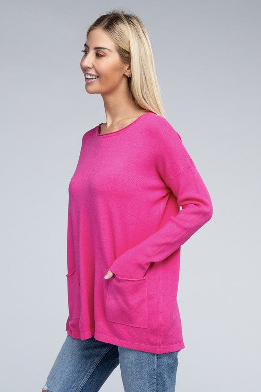 Relaxed Fit Viscose Front Pockets Cozy Sweater