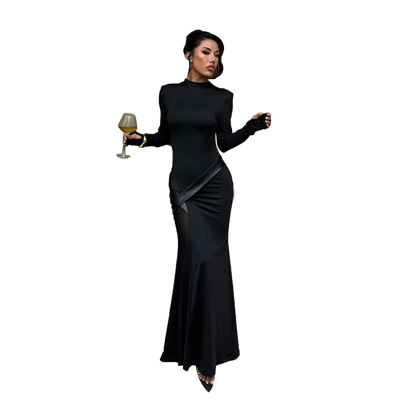 Shoulder Pad Maxi Dress - Long Sleeve Black Princess - Fashions Envy