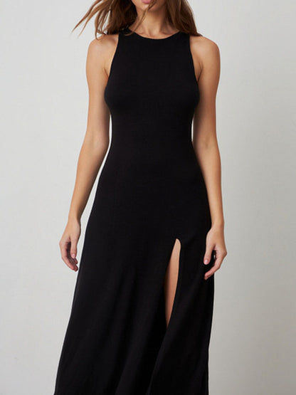 Side Slit Round Neck Sleeveless Maxi Dress