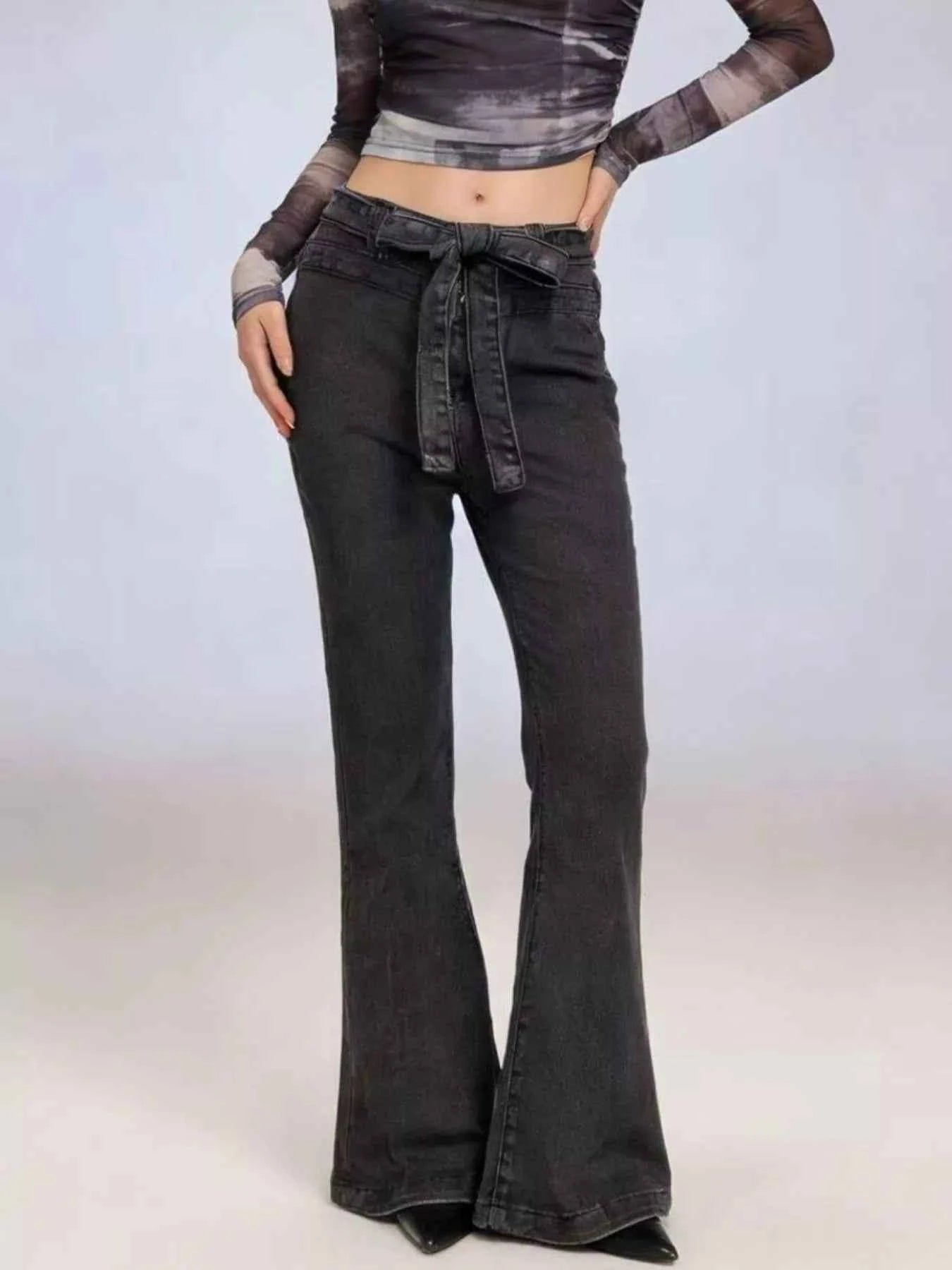 Bow-Tie High-Waisted Flare Jeans
