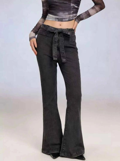 Bow-Tie High-Waisted Flare Jeans