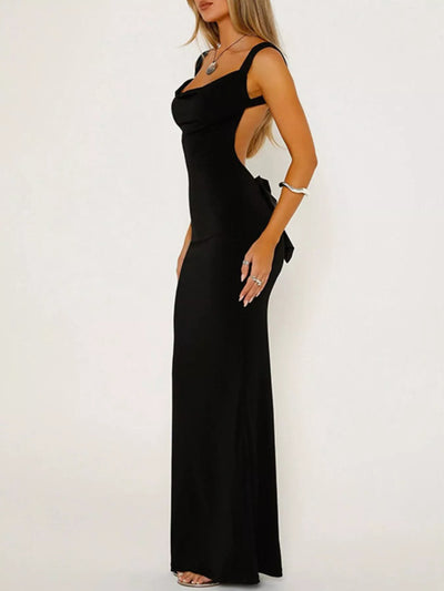 Backless Maxi Dress - Wide Strap Elegant Style - Fashions Envy