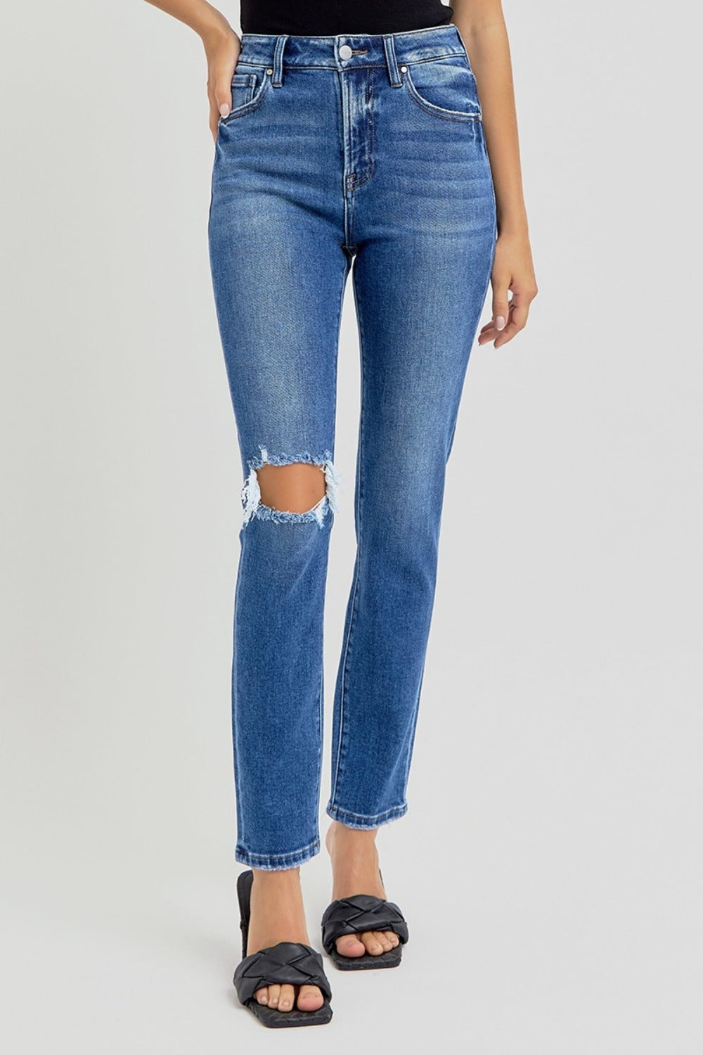 Full Size High Rise Ankle Skinny Knee Distressed Risen Jeans