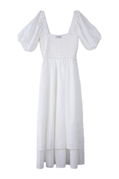 Tiered Midi Dress with Puff Sleeves