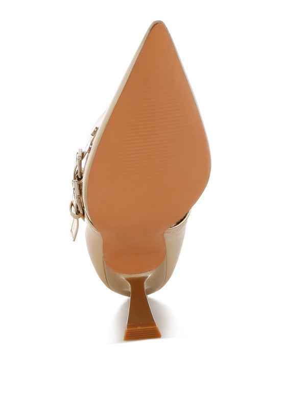 Marinta Metallic Slim Flared Heel Strappy Boots