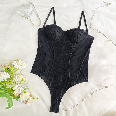 Lace Halter Bodysuit - Hollow-Out Stitching Intimate Wear