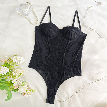 Lace Halter Bodysuit - Hollow-Out Stitching Intimate Wear